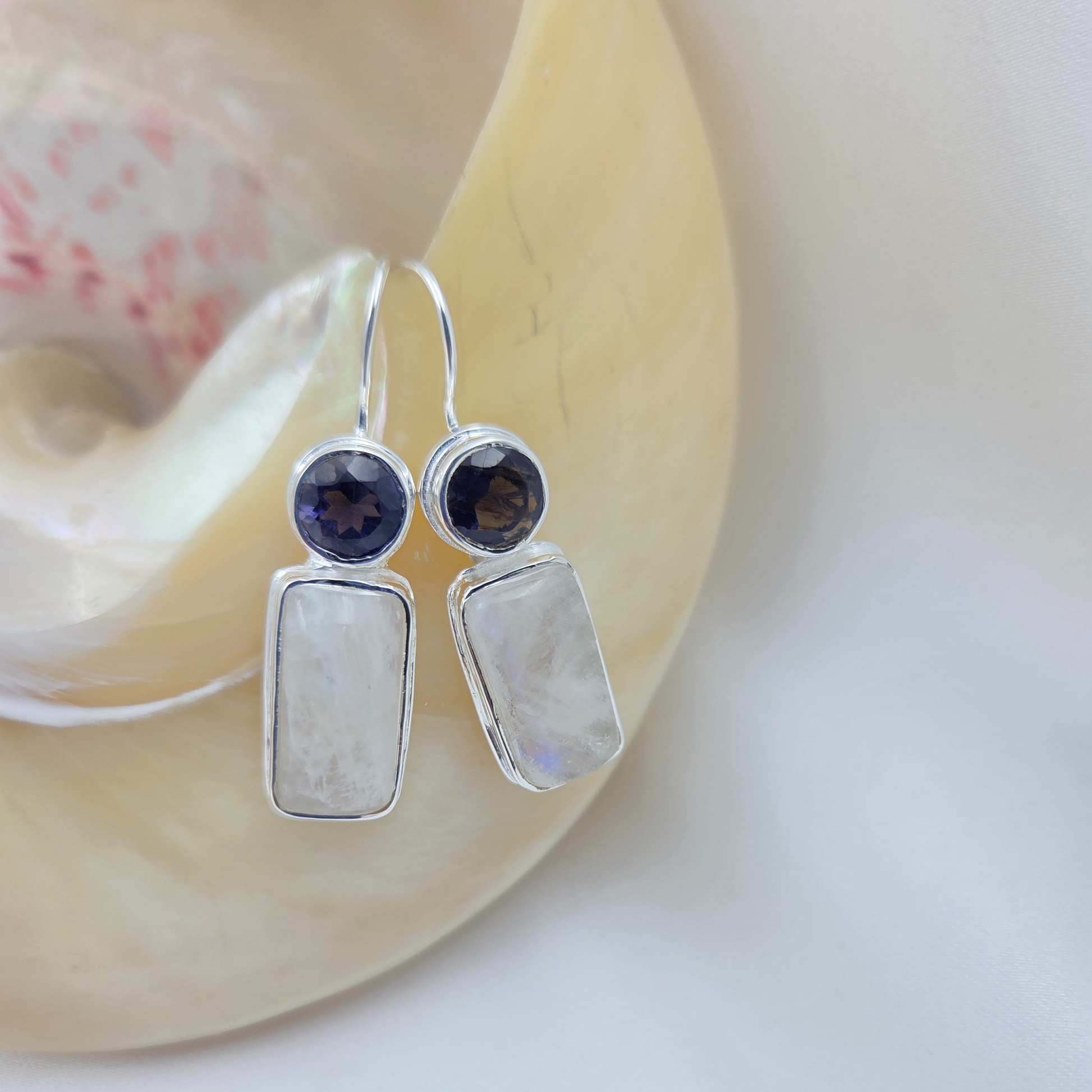 Moon stone and 92.5 silver earrings