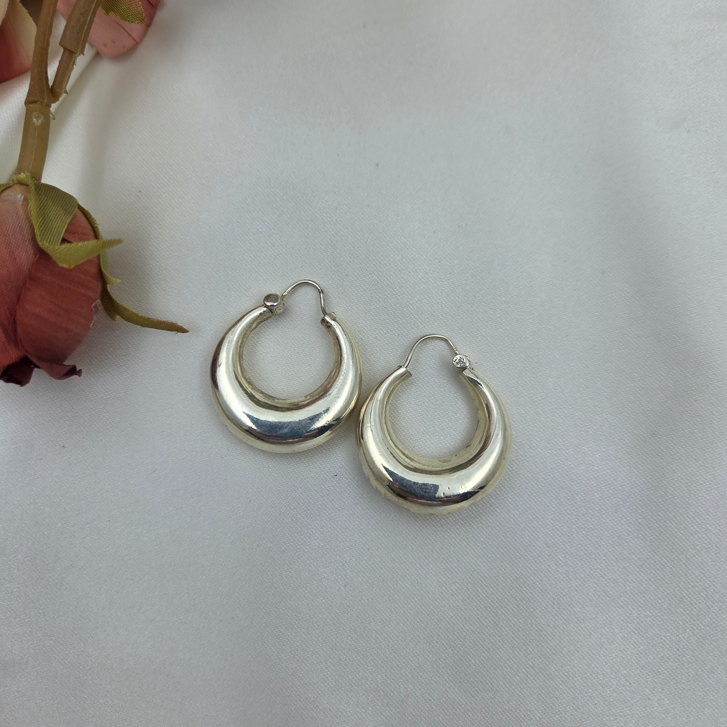polished silver crescent hoop