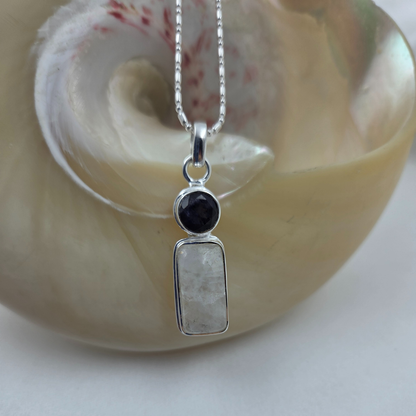 milky white and blue stone pendant in 92.5 silver 
