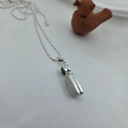 Milky White and Blue Stone Silver pendant