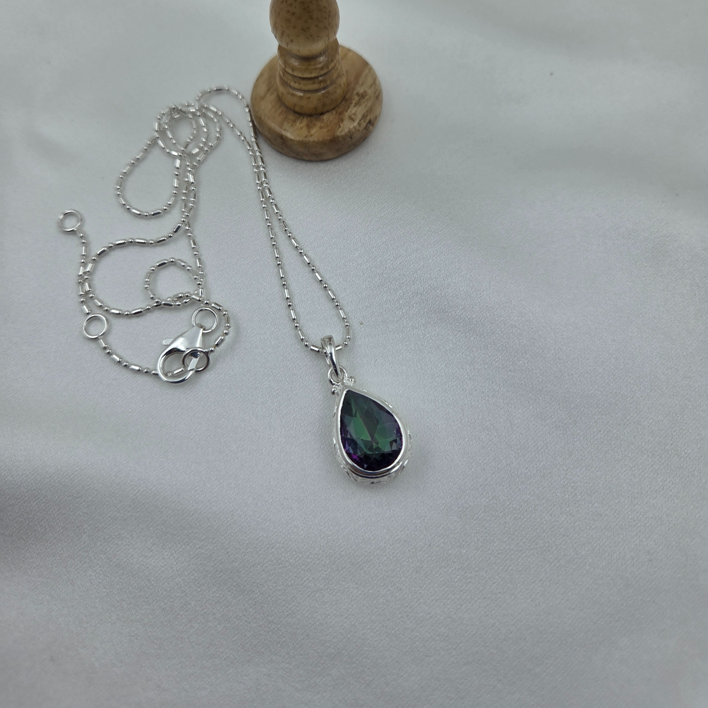 Green Blue Tear Drop Silver Pendant