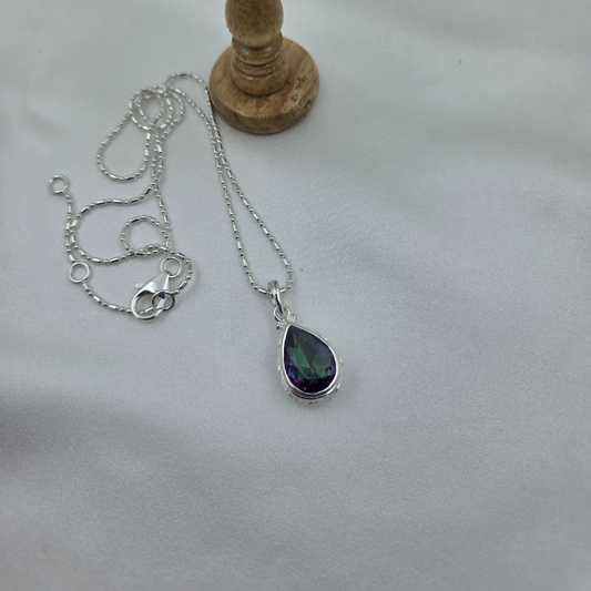 Green Blue Tear Drop Silver Pendant